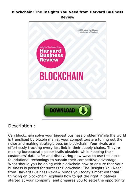 Downloadpdf Blockchain The Insights You Need From Harvard Business Review