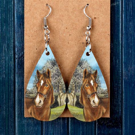 Horse Earrings Wood Horse Jewelry Saddle Up And Ride Fun Etsy In