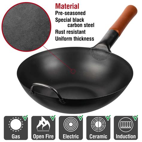 Black Carbon Steel Wok Pre Seasoned Yosukata