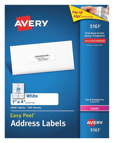 AVERY Laser Label, Label Height 1 in, Label Width 4 in, Color White, PK 100 - 5NHG4|7278205161 ...