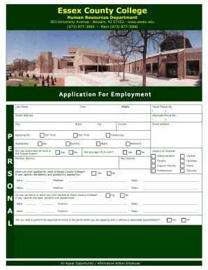 Fillable Online Essex ECC Employment Application NonWatermark V02 Psd