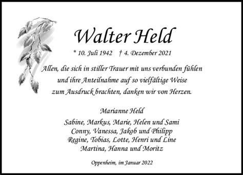 Traueranzeigen Von Walter Held Vrm Trauer De