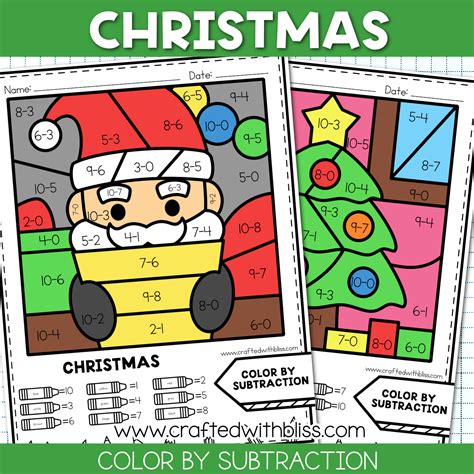 No Prep Christmas Color By Subtraction Worksheet Math Center Worksheets Library