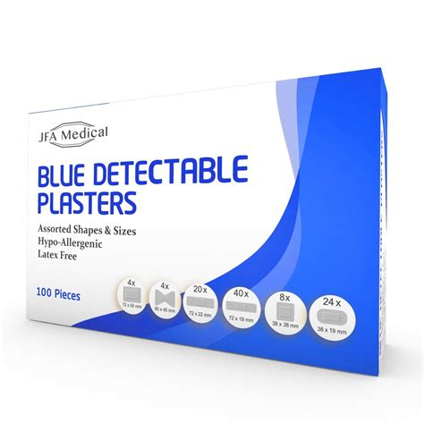 Blue Detectable Plasters Assorted6 Sizes 100 Plasters Per Box Jfa