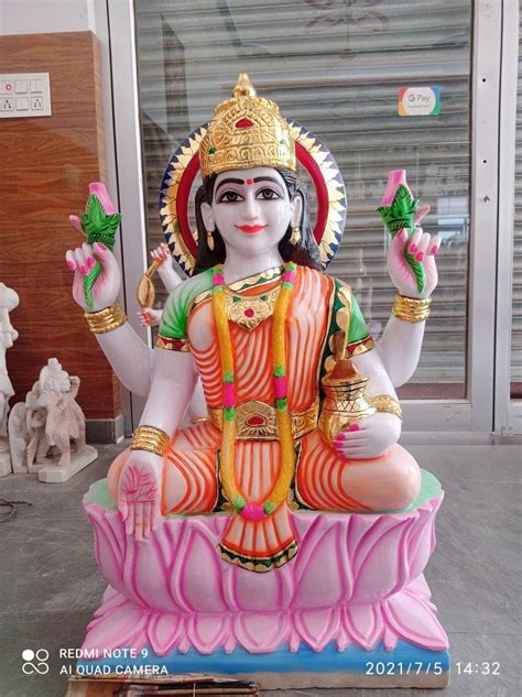 White And Panting Painted Marble Laxmi Mata Statue Laxmi Mata Murti