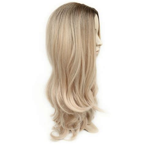 ExyFunShop Accessories Hair Dark Brown Root To Gold Ombre Long Wavy Curly Blonde Wig Women