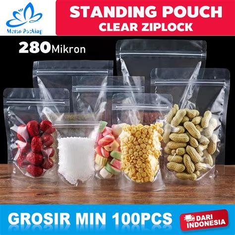 Jual ISi 100PCS Standing Pouch Bening Plastik Klip Ziplock Makanan