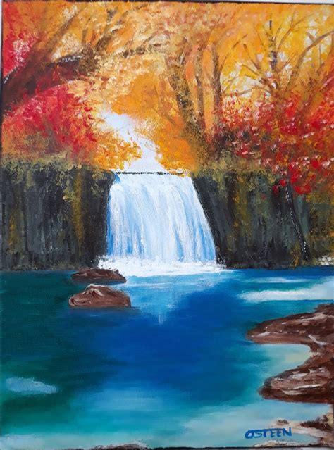 Cascade D Automne Peinture Acrylique Originale Etsy France