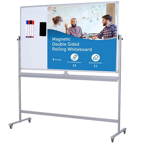 DexBoard Large Magnetic Mobile Standing Whiteboard 72x40 Height Adjust