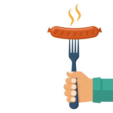 Premium Vector Sausage On Fork In Hand Vector Illustration Flat