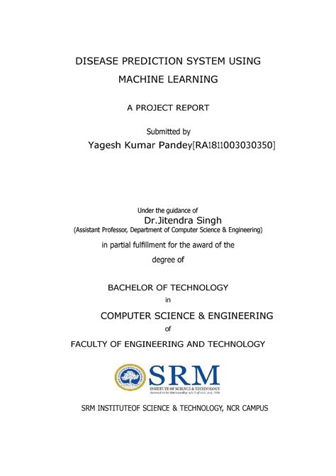 Yagesh Kumar P Andey Final Report Disease Prediction System Using Machine Learning A Project