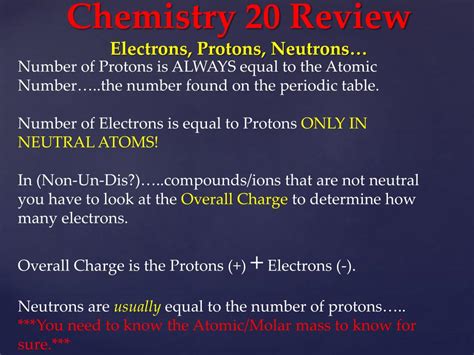 Ppt Chemistry 20 Review Electrons Protons Neutrons Atomicmolar