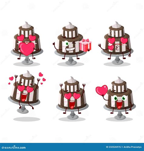 Chocoladetaart Tekenfilm Met Liefde Voor Schattig Emoticon Vector