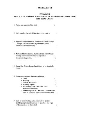 Fillable Online Jharsuguda Nic ANNEXURE VI FORMAT I APPLICATION FORM