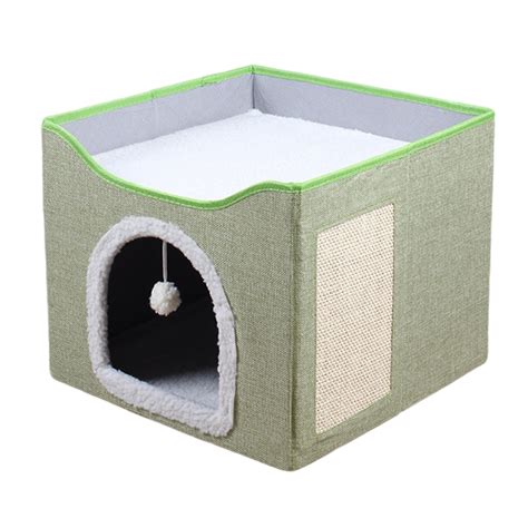 Biplut Cat Nest Bed Double Layer Foldable Cat Cube Condo Cozy Hideaway ...