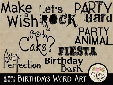 Birthday Word Art Clipart, Digital Scrapbook Word Art Clip Art Birthday ...