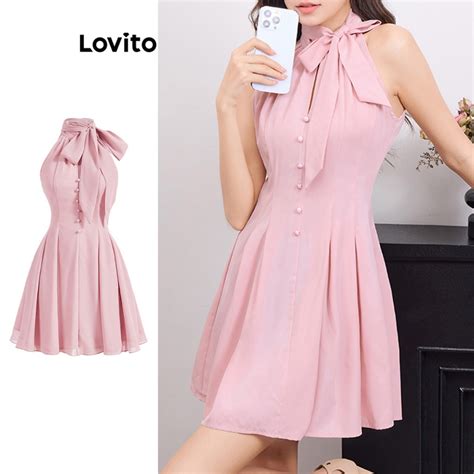 Lovito Elegante Vestido Liso Es E Bainha Babados Para