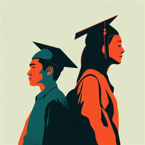 Two Graduates In Caps And Gowns Side By Side Premium AI Generated Image