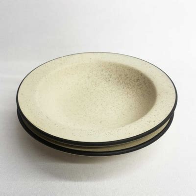 Small Beige Pasta Plates with Black Border (Set of 2)