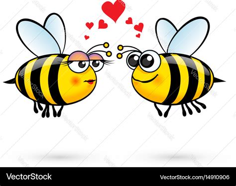 Cute Cartoon Bees In Love On White Background Vector Image