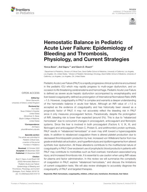 Pdf A Section Of The Journal Frontiers In Pediatrics Hemostatic