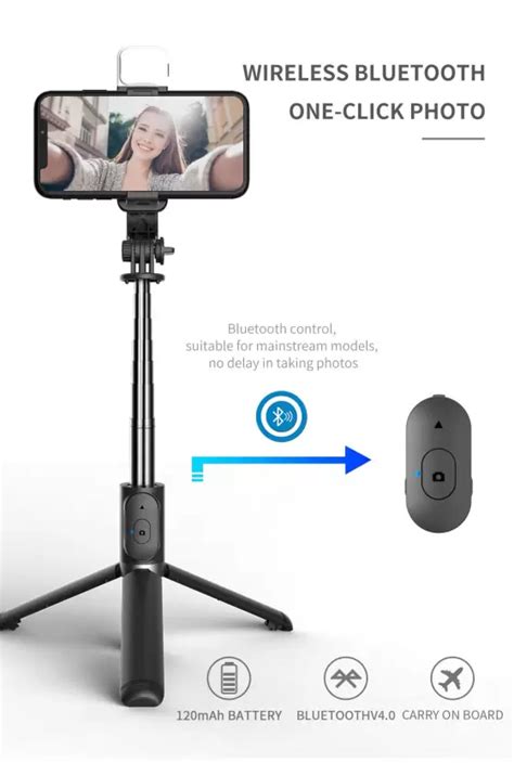 Selfie Stick Plus Tripod Stand With Light And Remote Bluetooth Click