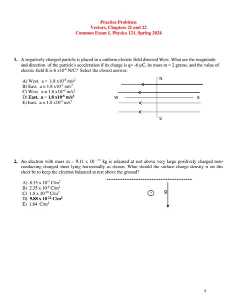 Practice Problems Common Exam 1 Phys121 Spring 2024 Practice Problems Vectors Chapters 21