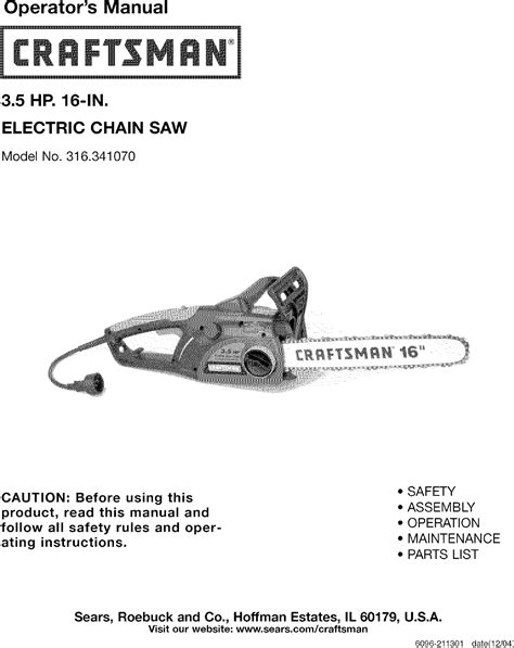 Craftsman 316341070 User Manual CHAINSAW Manuals And Guides L0503336