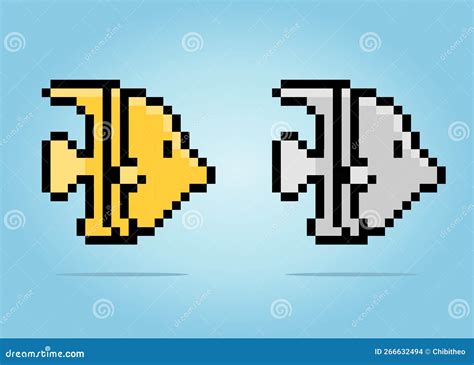 8 Bit Pixel Angel Fish Animals In Vector Illustrations Stock Vector