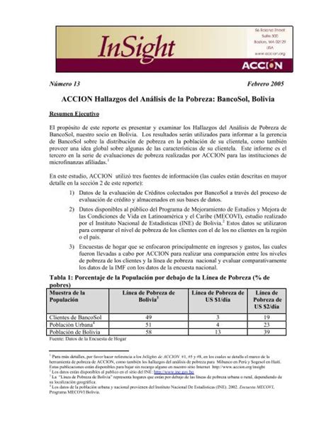 Hallazgos Del An Lisis De La Pobreza Bancosol Bolivia Sp