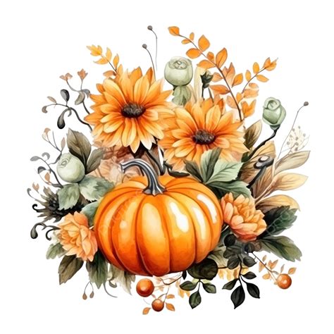 Halloween Pumpkin Watercolor Flowers Illustration Pumpkin Halloween