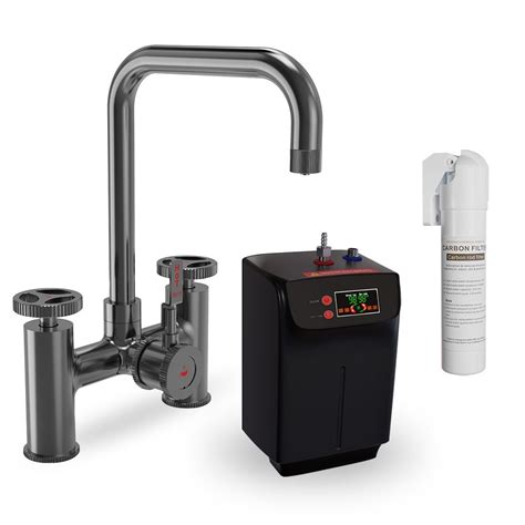 Easton Gunmetal Industrial Bridge 3 In 1 Instant Hot Boiling Water Kitchen Tap Set Including