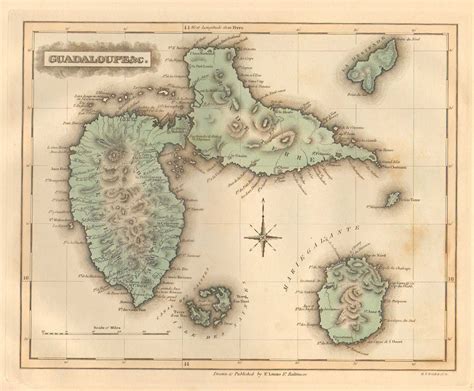 Detailed Old Map Of Guadeloupe With Relief Guadeloupe North America