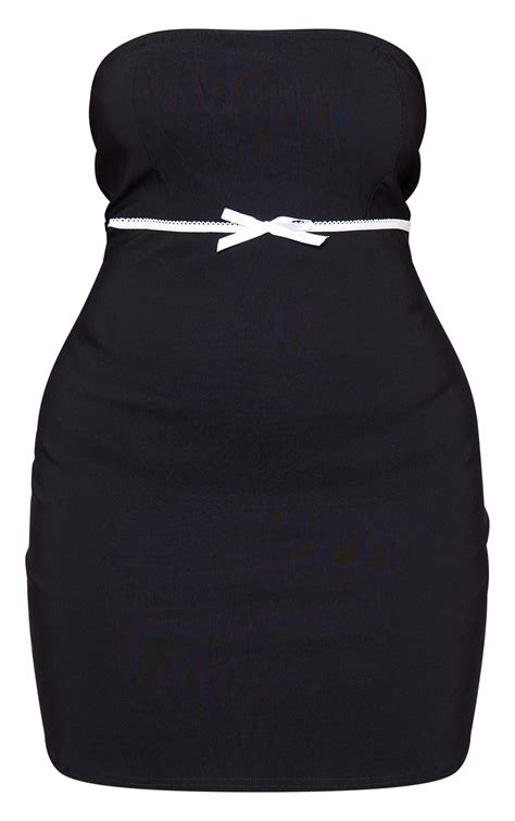 Plus Black Bow Underbust Strapless Bodycon Dress Plus Size Prettylittlething Usa