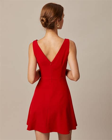 The Red Boat Neck High Waisted Mini Dress Boat Neck Sleeveless A Line Backless Mini Dress