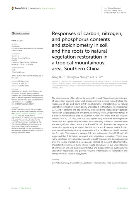 Pdf Responses Of Carbon Nitrogen And Phosphorus Contents And