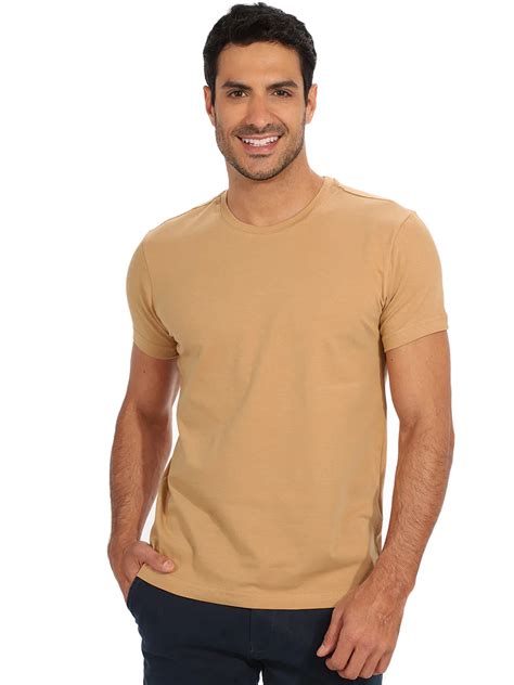 Camiseta Masculina Lisa Algodão Elastano Fit Caqui