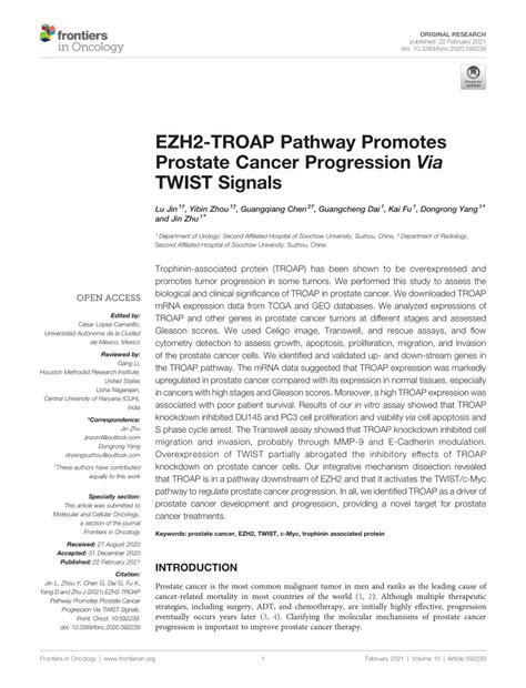 Pdf Ezh2 Troap Pathway Promotes Prostate Cancer Progression Via Twist