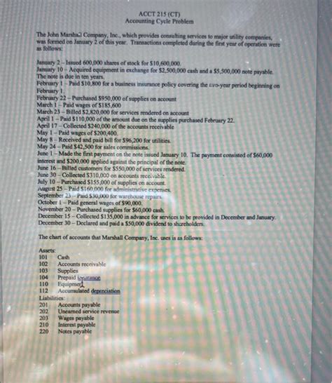 Solved ACCT 215 CT Accounting Cycle Problem The John Chegg