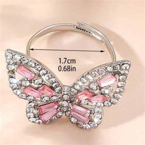 Jewelry 428 Glamorous Zinc Alloy Rhinestone Butterfly Decor Ring For