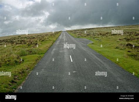 Road With A Passing Bay In The Dartmoor National Park Devon England