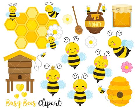 Busy Bee Clipart, Bees, Bee Hive Clipart, Honey Clipart, Flowers, Honey Pot, Bee Nest, Kawaii ...