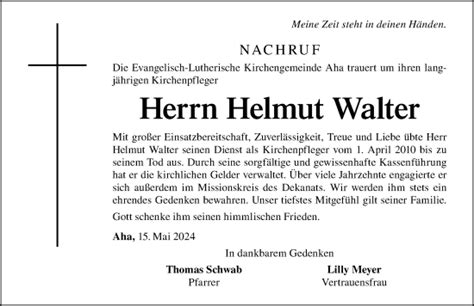 Traueranzeigen Von Helmut Walter Trauer Nn De