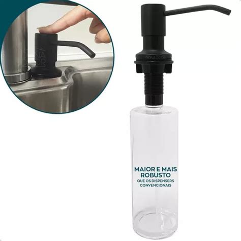 Porta Detergente Dosador Dona Dcor Preto Fosco Inox Embutir Pia Cozinha