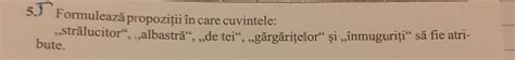 5 Formulează propoziții în care cuvintele strălucitor albastră
