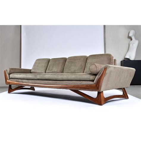 Adrian Pearsall Style Four Seat Walnut Wood Trim Mid-Century Modern Sofa