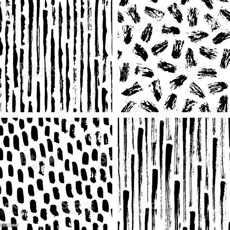 Set Of Black And White Abstract Hand Drawn Seamless Patterns Stock