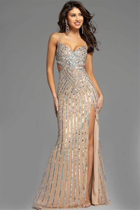 Nude Beaded Sexy Jovani Prom Dress Jovani