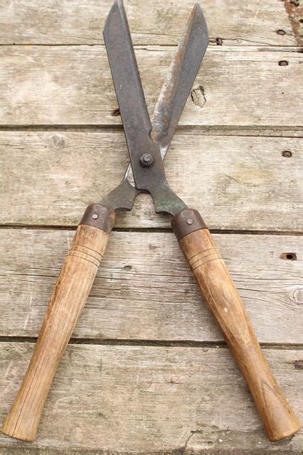 Vintage Grass Cutters Garden Shears Forged Steel Blades W Hickory