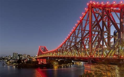 Download wallpapers Brisbane, Story Bridge, evening, sunset, Brisbane ...